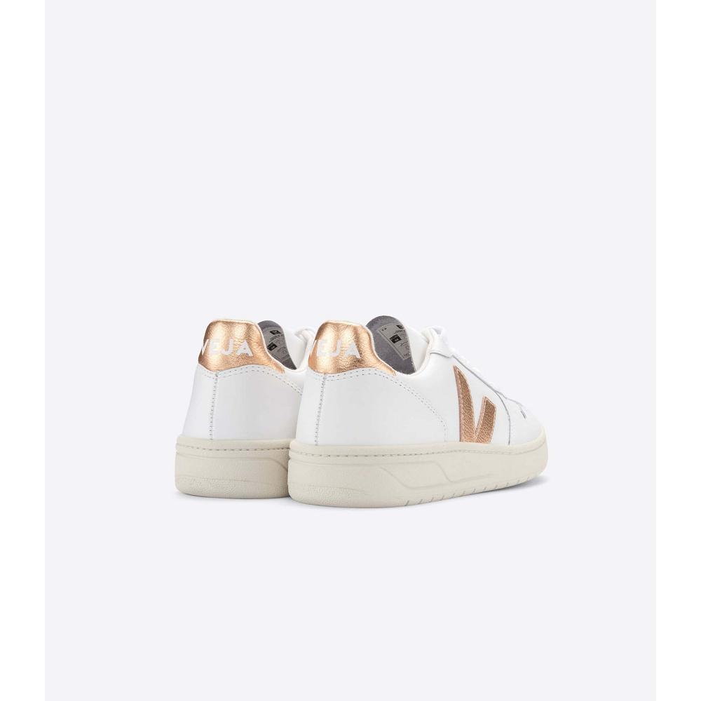 Women's Veja V-10 LEATHER Sneakers White/Gold | SG 641CTV